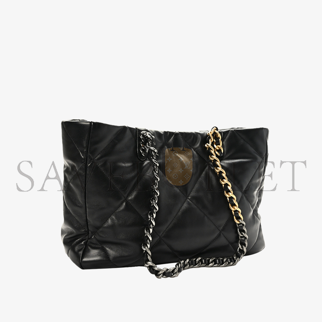 CHANEL MASTER LAMBSKIN QUILTED 19 BAG SHOPPING BAG BLACK AS3660 (41*24*10.5cm)